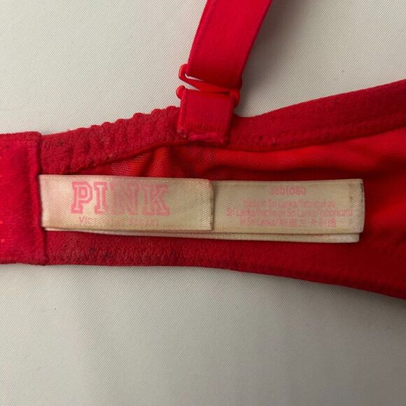 VS PINK Wear Everywhere Push Up Bra Red Floral Print 38D Adjustable Strap - Picture 7 of 8